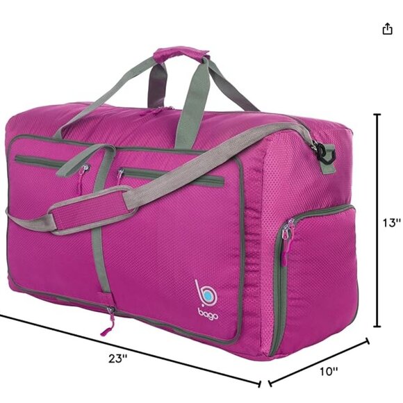 Bago Foldable Duffel Bag for Traveling Pink 60L Packable Duffle Lightweight - Picture 10 of 12